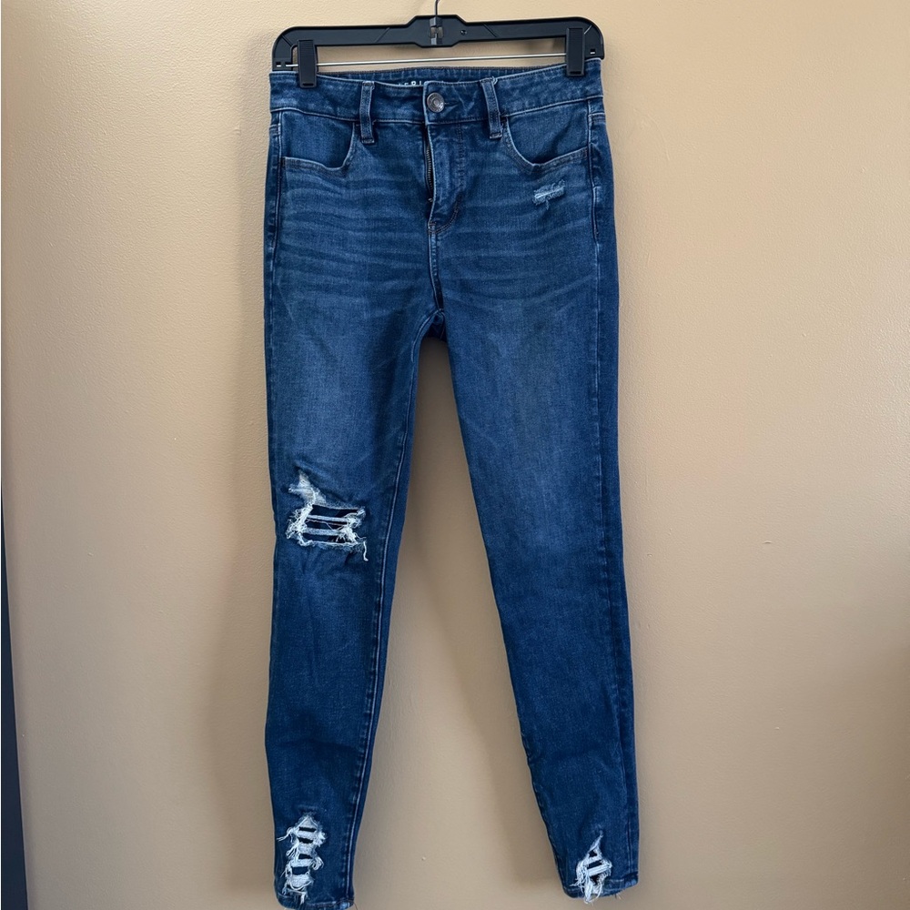 American Eagle Outfitters Dark Blue Distressed Skinny Jeans